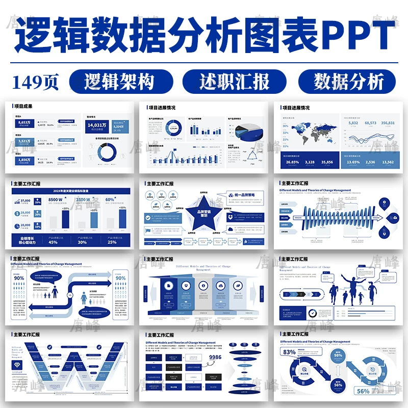高级感商务风年终工作总结述职汇报数据分析逻辑架构图表PPT模版