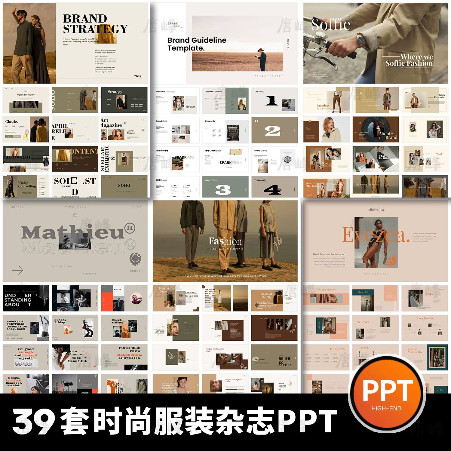 高级感简约时尚服装杂志摄影写真欧美作品集画册英文通用ppt模板